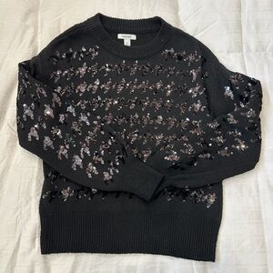 Nine West Sequin Embellished Black Sweater
